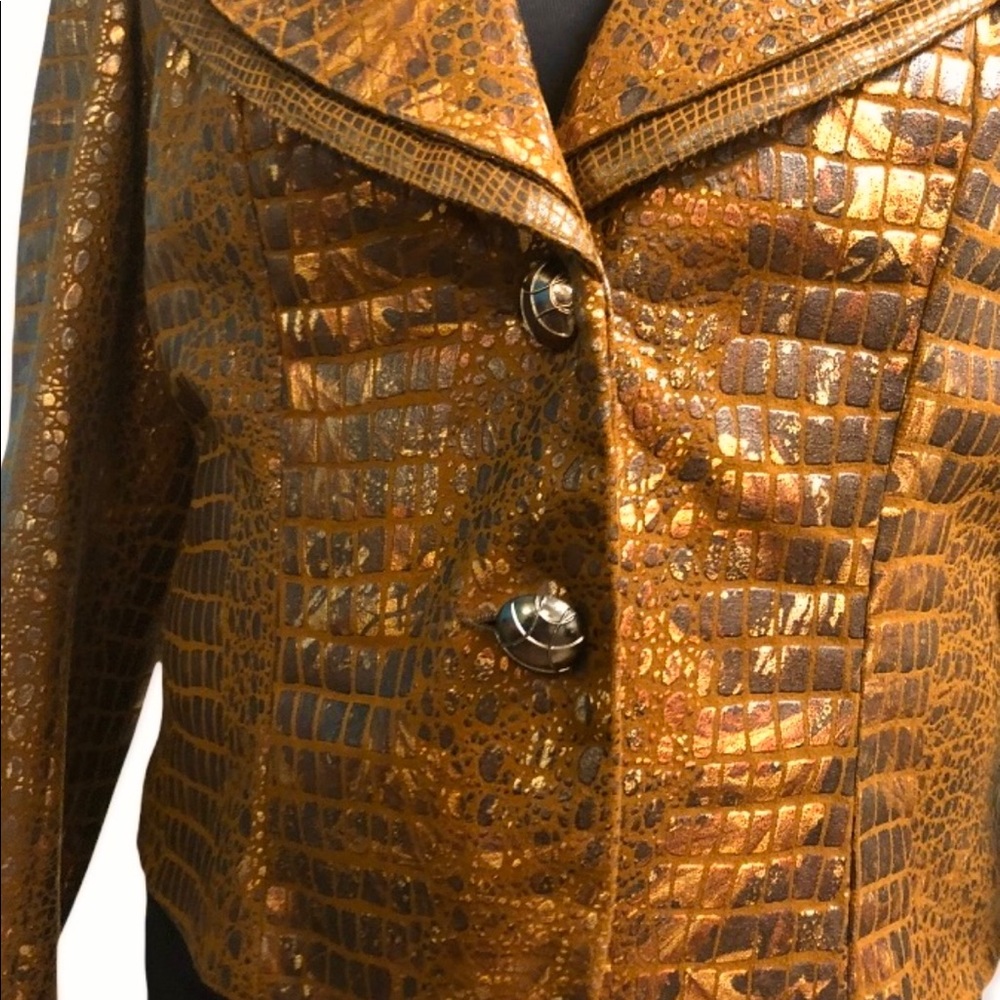 CHRISTINA Women’s Brown Metallic Embossed Jacket with shades of Copper SZ: Large - Picture 7 of 13